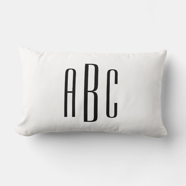 Schwarz-Modern-Drei-Buchstaben-Monogramm Lendenkissen (Vorderseite)