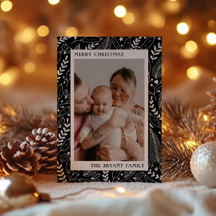 Schwarz-Modern-Helle und Blätter-Artwork-Rahmen Feiertagskarte