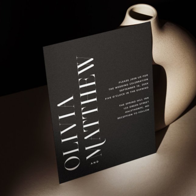 Schwarz, modern, minimalistisch Hochzeit + QR Deta Einladung (Von Creator hochgeladen)