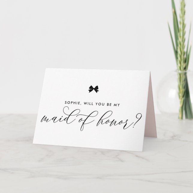 Schwarz-Modern-Ribbon-Bow ist meine Trauzeugin Karte (Vorderseite)