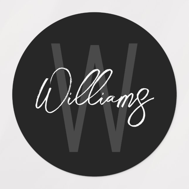 Schwarz-Modern-Script-Personalisiert-Monogramm und Etiketten (Design 1)