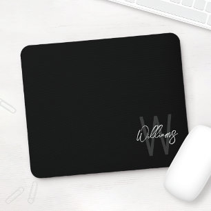 Schwarz-Modern-Script-Personalisiert-Monogramm und Mousepad