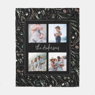 Schwarz, modern und elegant, botanisch, 4 Foto Fleecedecke