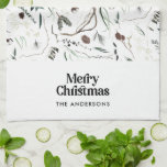 Schwarz moderne elegante Wasserfarbe botanische ru Geschirrtuch<br><div class="desc">Schwarze moderne elegante rustikale Aquarell getrocknete botanische florale gedämpfte Farben Feiertag Weihnachtsdesign.</div>