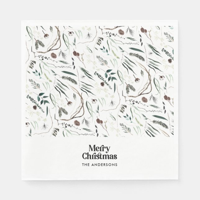 Schwarz moderne elegante Wasserfarbe botanische ru Serviette (Vorderseite)