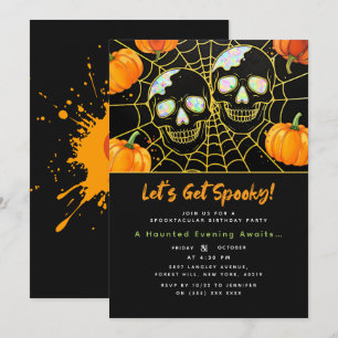 Schwarz Moderne Imitate Opal Halloween Schädel Einladung