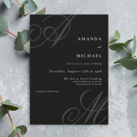 Schwarz Moderne Kante Elegante Minimal Mongram Wed