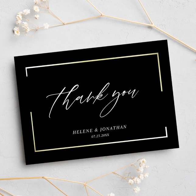 Schwarz Moderne Minimalistische Elegante Hochzeit Dankeskarte (Black Modern Minimalist Elegant Wedding Thank You Card)