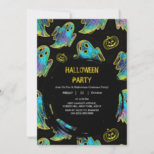 Schwarz Moderner Glitzer Pumpkin Ghost Halloween Einladung