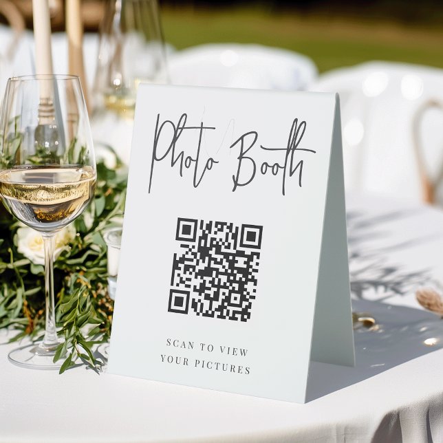 Schwarz | Moderner handgeschriebener Foto-Stand QR Tischaufsteller (Von Creator hochgeladen)