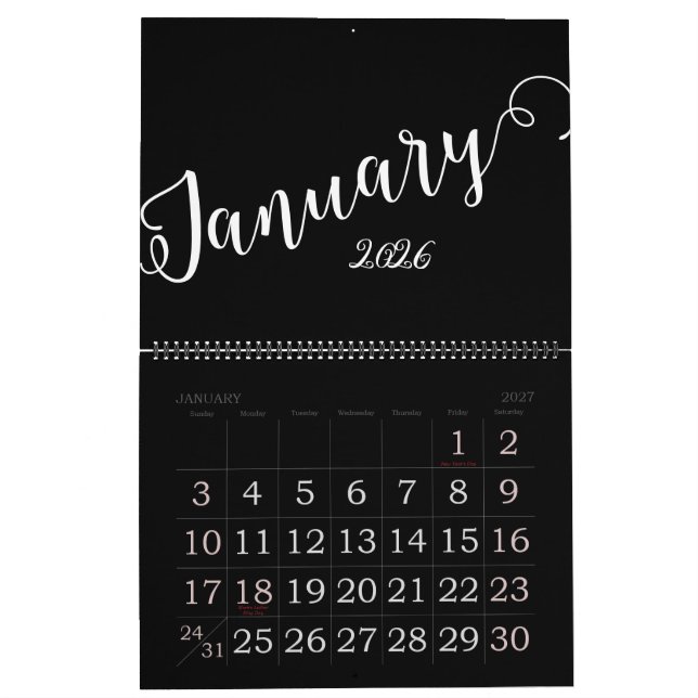 Schwarz | Moderner, minimalistischer Kalender (Jan 2027)