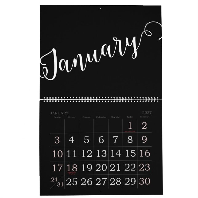 Schwarz | Moderner, Minimalistischer Kalender (Jan 2027)