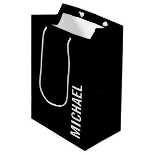 Schwarz Moderner Minimalistischer Personalisierter Mittlere Geschenktüte