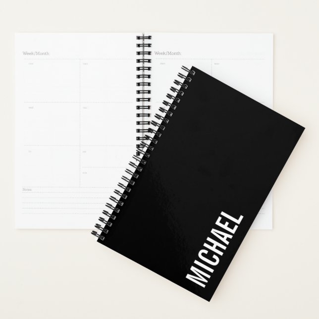 Schwarz Moderner Minimalistischer Personalisierter Planer (Anzeige)