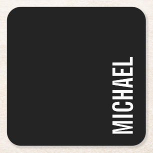 Schwarz Moderner Minimalistischer Personalisierter Rechteckiger Pappuntersetzer