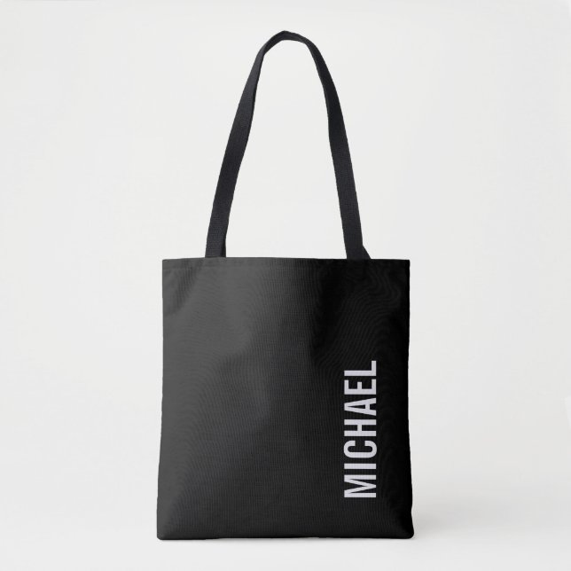 Schwarz Moderner Minimalistischer Personalisierter Tasche (Vorderseite)