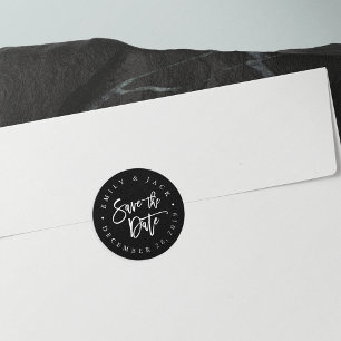 Schwarz   Moderner Pinsel Save the Date Runder Aufkleber