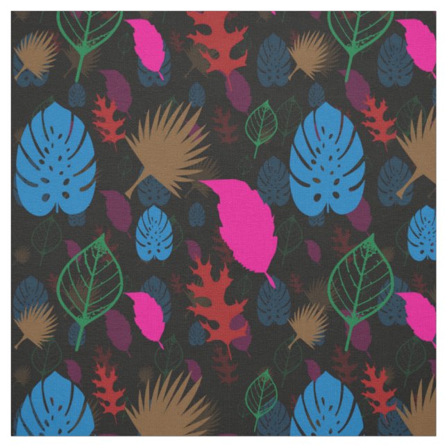 Schwarz Modernes Abstraktes Leaf-Muster Stoff (Muster)
