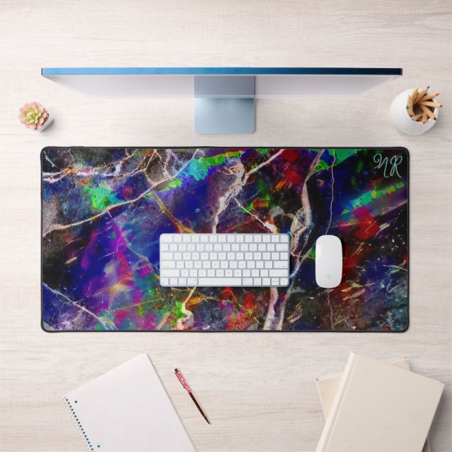 Schwarz Modernes Abstraktes Marmor farbenfrohe Neo Schreibtischunterlage (Büro 1)