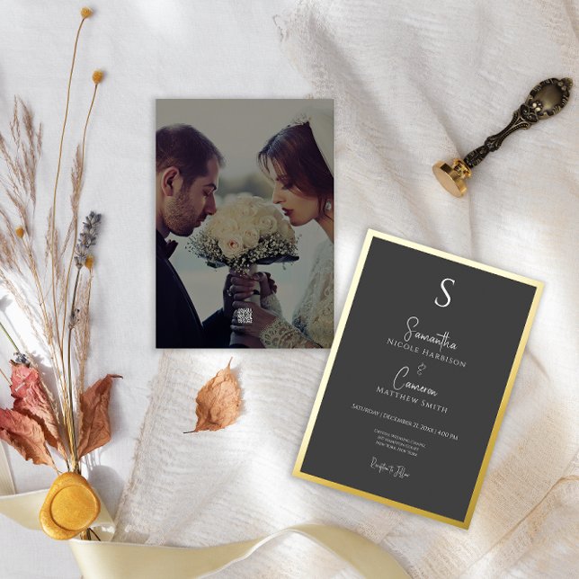 Schwarz Modernes Elegantes Foto Folieneinladung (Von Creator hochgeladen)