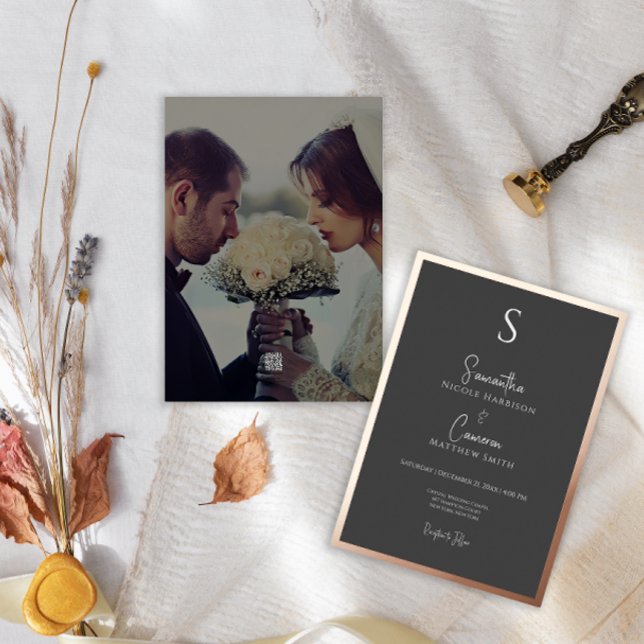 Schwarz Modernes Elegantes Foto Folieneinladung (Von Creator hochgeladen)