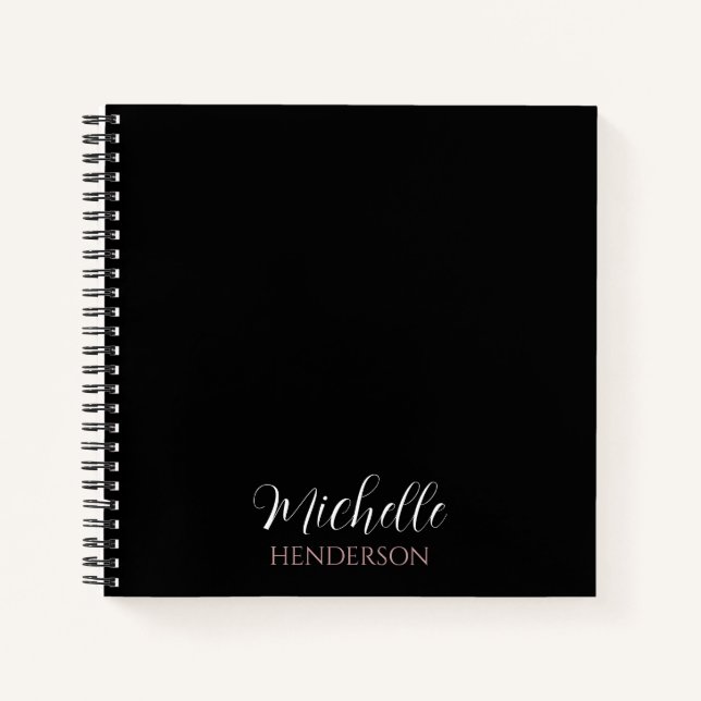 Schwarz Modernes und einfaches Personalisiertes Mo Notizbuch (Vorderseite)