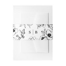 Schwarz | Monografische Hochzeit des weißen Blumen Einladungsbanderole