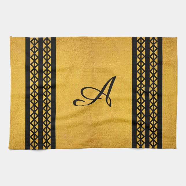 Schwarz-Monogram-Bars und Diamantdesign Geschirrtuch (Horizontal)
