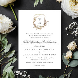 Schwarz-Monogramm-Hochzeitsgold-Wappen Einladung