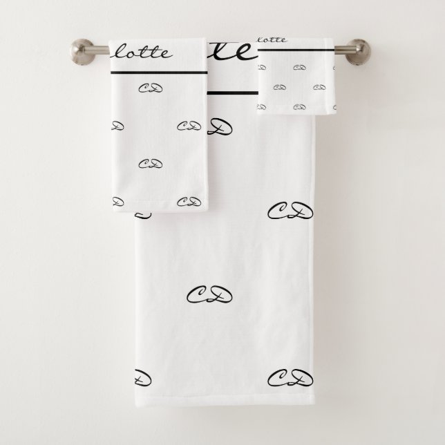 Schwarz-Monogramm-Initialnamen Moderne Badhandtuch Set (Insitu)