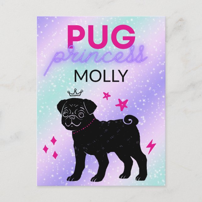 SCHWARZ" MOPS PRINCESS" POSTKARTE (Vorderseite)