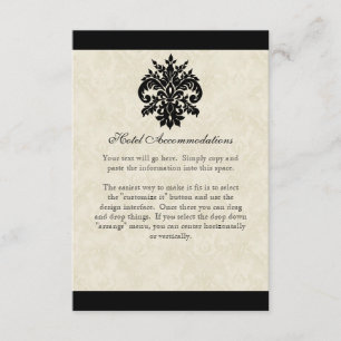 Schwarz n Cream Fleur de Lis Damast Hochzeit Begleitkarte