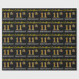 Schwarz, Nachahmung Gold "11. BIRTHDAY" Geschenkpapier