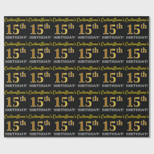Schwarz, Nachahmung Gold "15. BIRTHDAY" Geschenkpapier