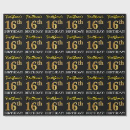 Schwarz, Nachahmung Gold "16. GEBURTSTAG" Geschenkpapier