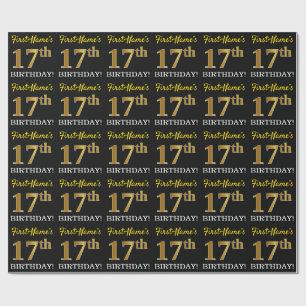 Schwarz, Nachahmung Gold "17. BIRTHDAY" Geschenkpapier