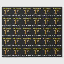 Schwarz, Nachahmung Gold "1. BIRTHDAY" Geschenkpapier