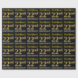 Schwarz, Nachahmung Gold "22. BIRTHDAY" Geschenkpapier
