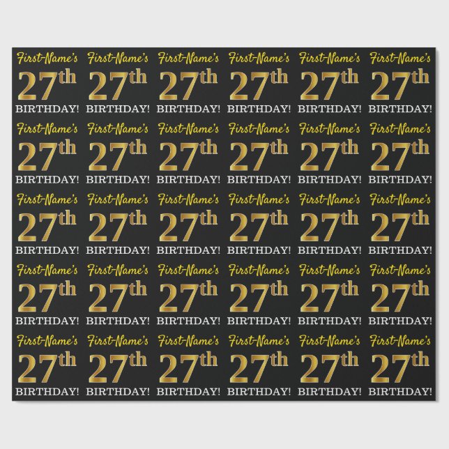 Schwarz, Nachahmung Gold "27. BIRTHDAY" Geschenkpapier (Flach)