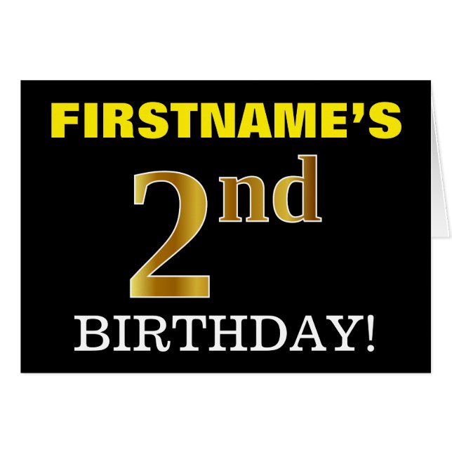 Schwarz, Nachahmung Gold "2. BIRTHDAY" Karte (Vorderseite (Horizontal))