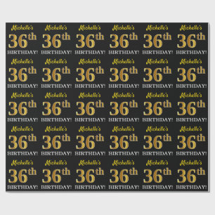 Schwarz, Nachahmung Gold "36. BIRTHDAY" Geschenkpapier
