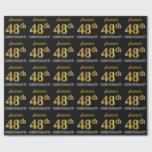 Schwarz, Nachahmung Gold "48. BIRTHDAY" Geschenkpapier