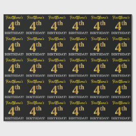 Schwarz, Nachahmung Gold "4. BIRTHDAY" Geschenkpapier