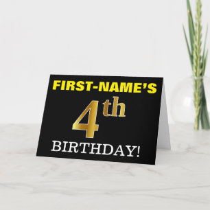 Schwarz, Nachahmung Gold "4. BIRTHDAY" Karte