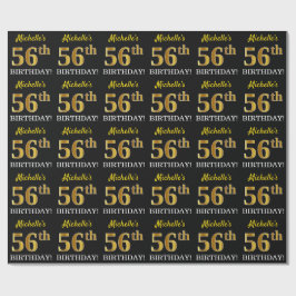 Schwarz, Nachahmung Gold "56. BIRTHDAY" Geschenkpapier