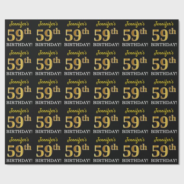 Schwarz, Nachahmung Gold "59. BIRTHDAY" Geschenkpapier (Flach)
