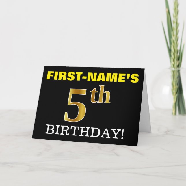 Schwarz, Nachahmung Gold "5. BIRTHDAY" Karte (Vorderseite)