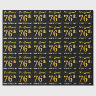 Schwarz, Nachahmung Gold "76. BIRTHDAY" Geschenkpapier