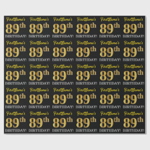 Schwarz, Nachahmung Gold "89. BIRTHDAY" Geschenkpapier
