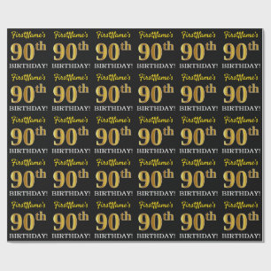 Schwarz, Nachahmung Gold "90. GEBURTSTAG" Geschenkpapier